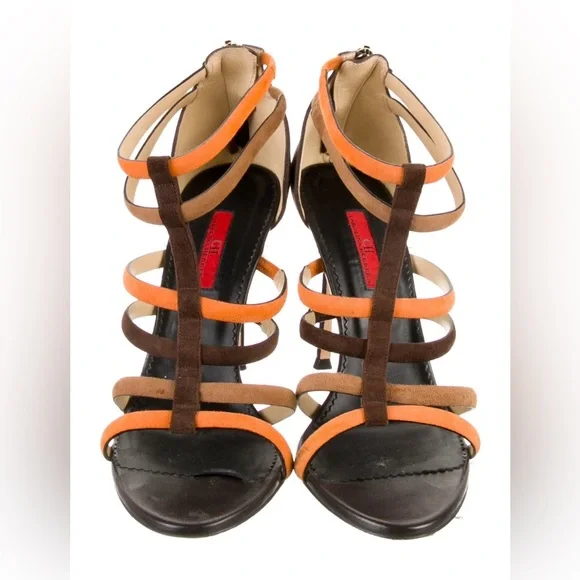 Carolina Herrera Suede Leather Colorblock Brown Heels